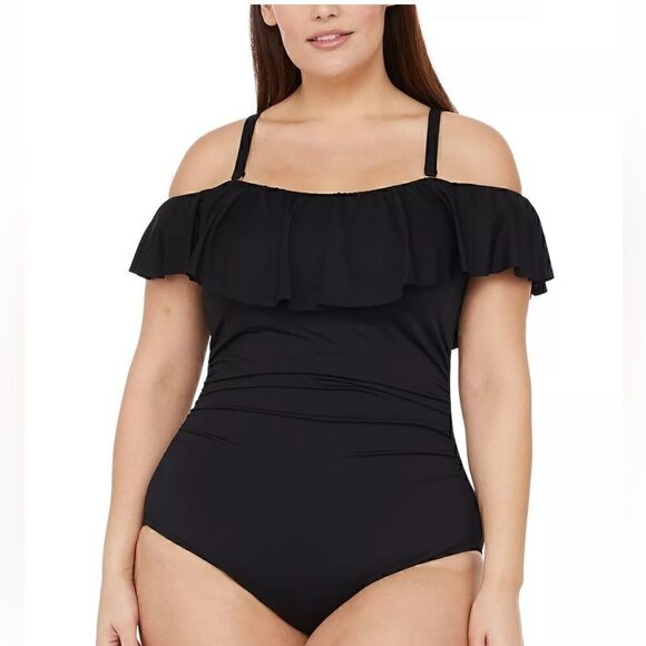La Blanca Plus Size Island Goddess OfftheShoulder One-Piece Swimsuit
Women's 18W - Picture 4 of 15
